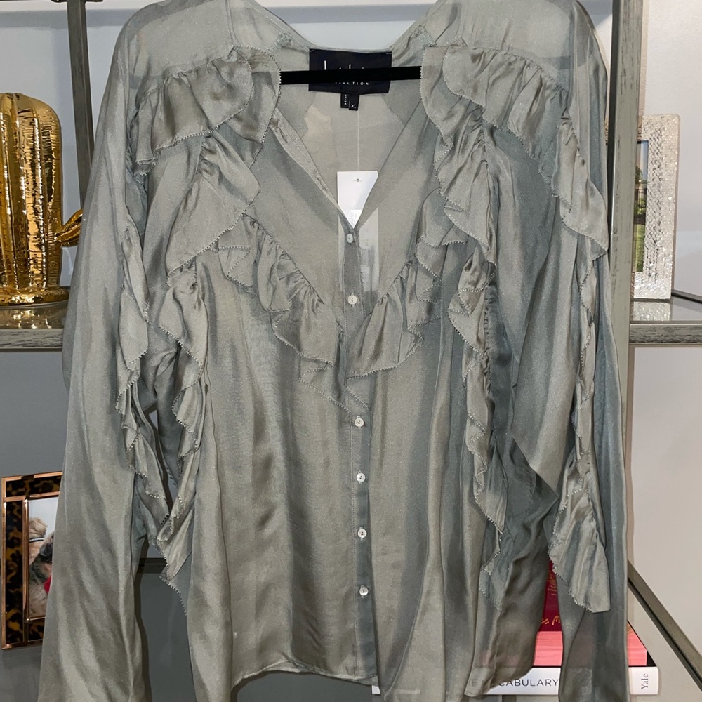 NICOLE MILLER SHEAR RUFFLE BLOUSE NWT🏷✨ - Picture 2 of 4